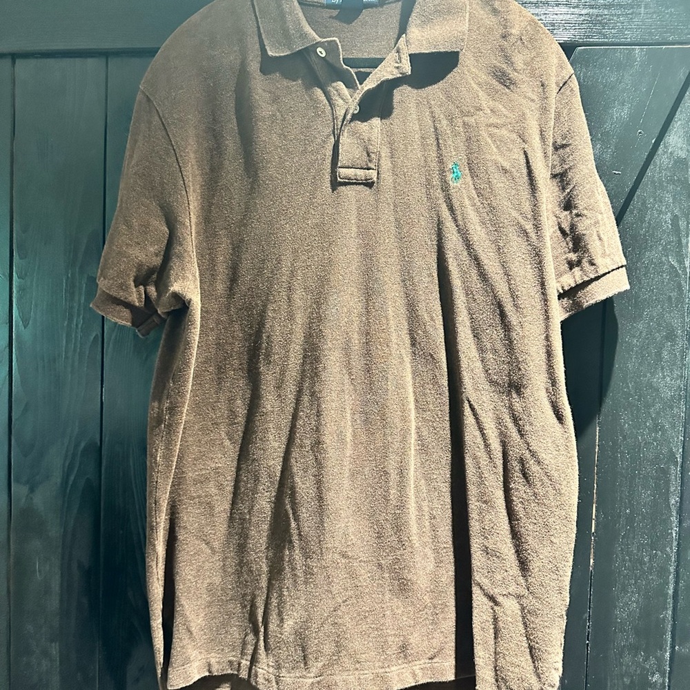 Ralph Lauren Brown Cotton Pique Polo with Teal Pony